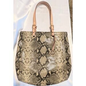 Michael Kors Python Embossed Leather Large Tote Snakeskin Neutrals GUC